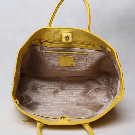 2014 Prada original grainy calfskin tote bag BN2545 lemonyellow for sale